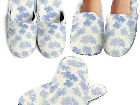 Blu&White Watercolor Floral Slipper Cheap