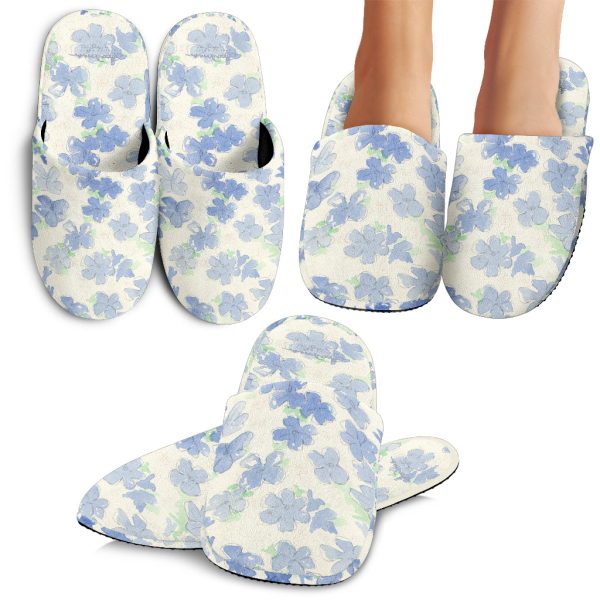 Blu&White Watercolor Floral Slipper Cheap