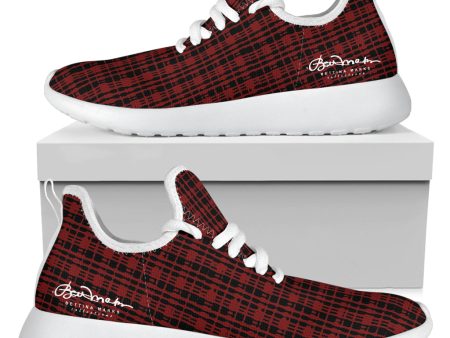 Black Red Tight Plaid Mesh Knit Sneakers For Sale