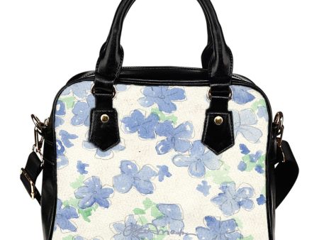 Blu&White Watercolor Floral Hand Bag w Shoulder Strap For Cheap