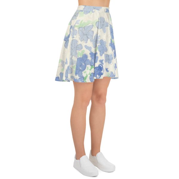 Blue&White Watercolor Floral Skater Skirt Online Sale