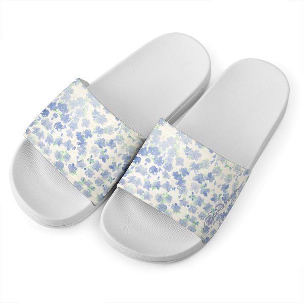 Blu&White Watercolor Floral Slide Sandal For Discount