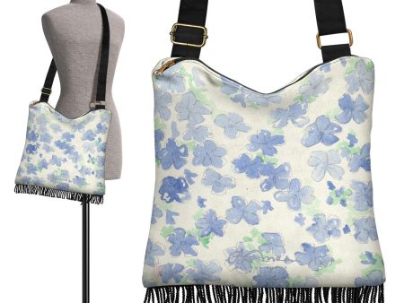 Blu&White Watercolor Floral Boho Bag For Cheap