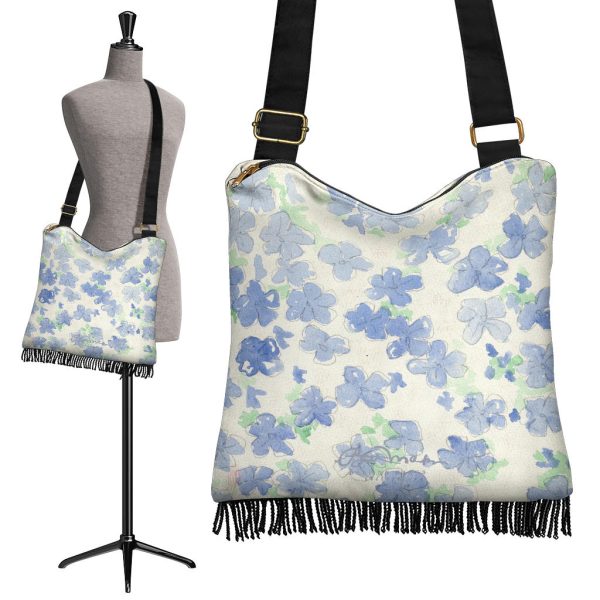 Blu&White Watercolor Floral Boho Bag For Cheap