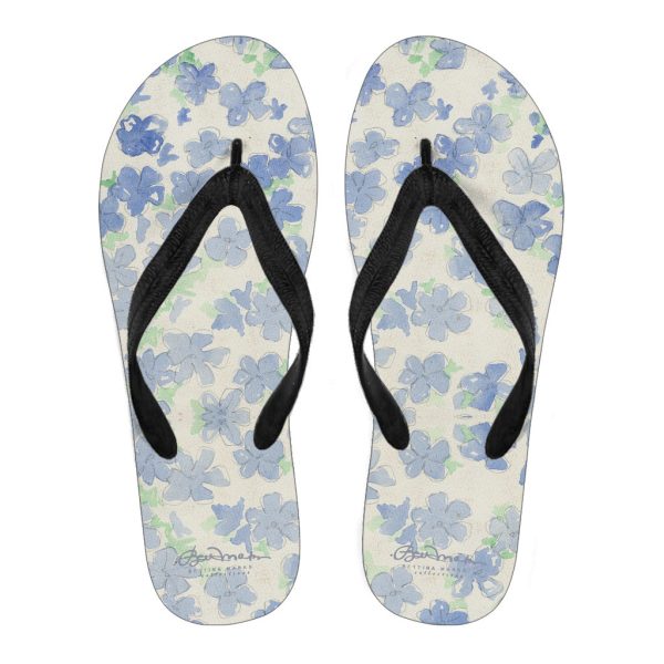 Blu&White Watercolor Floral Flip Flops For Discount