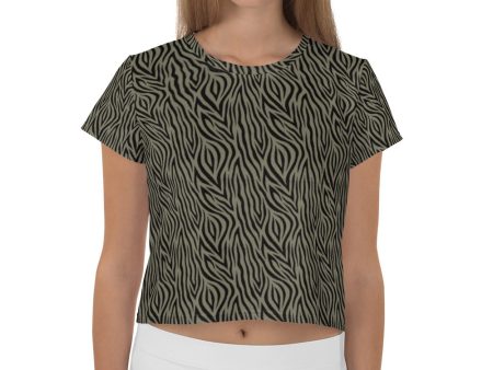 Khaki Zebra Print Crop Tee For Sale