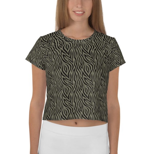 Khaki Zebra Print Crop Tee For Sale