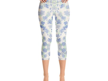 Blu&White Watercolor Floral Capri Leggings Online