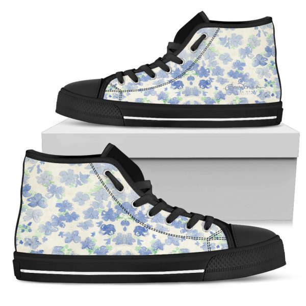 Blu&White Watercolor Floral High Top Sneakers For Cheap