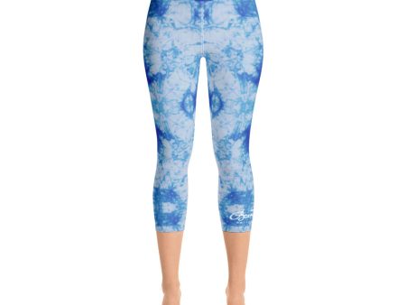 Blue Tie Dye Yoga Capri Leggings For Sale