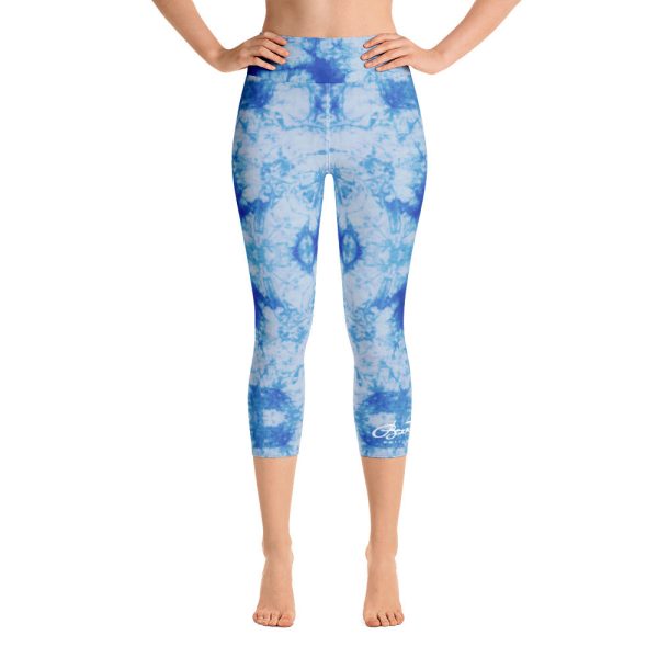 Blue Tie Dye Yoga Capri Leggings For Sale