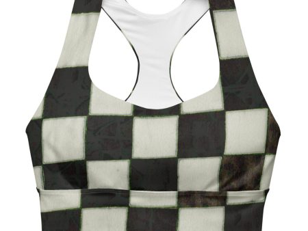 B&W Checkerboard Longline sports bra For Cheap