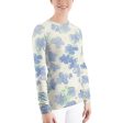 Blu&White Watercolor Floral Long Sleeve Tops Hot on Sale