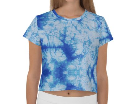 Blue Tie Dye Print Crop Tee For Sale