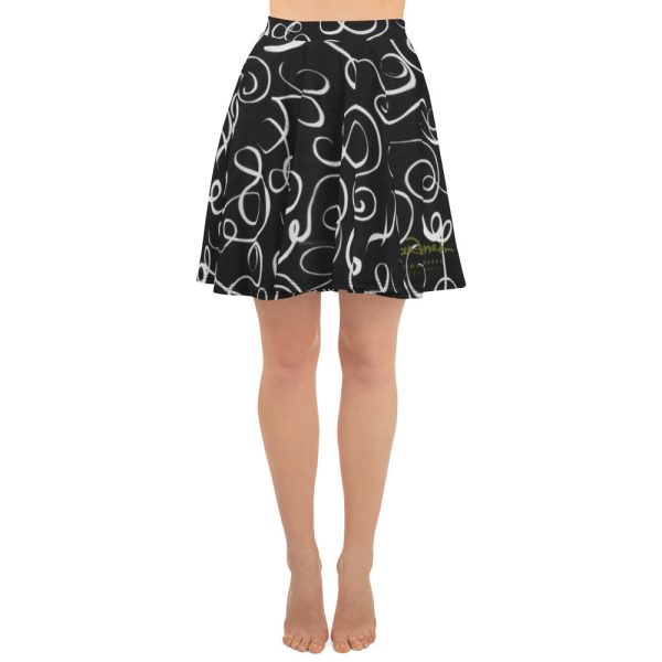 B&W Squiggles Skater Skirt Fashion