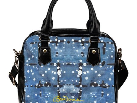 Blu&White Dotted Plaid Hand Bag w Shoulder Strap Online now