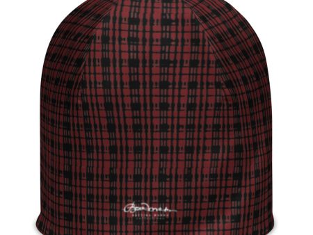 Black Red Tight Plaid All-Over Print Beanie For Sale