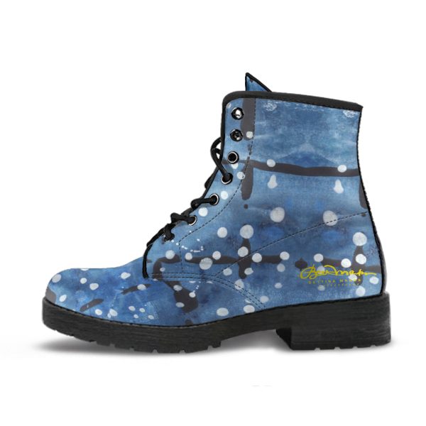 Blu&White Dotted Plaid Leather Boots (Vegan) on Sale