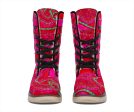 Bright Fuscia and Red Poppy Paisley on Plaid Polar Boots Supply