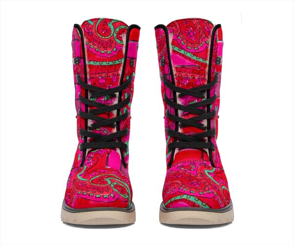 Bright Fuscia and Red Poppy Paisley on Plaid Polar Boots Supply