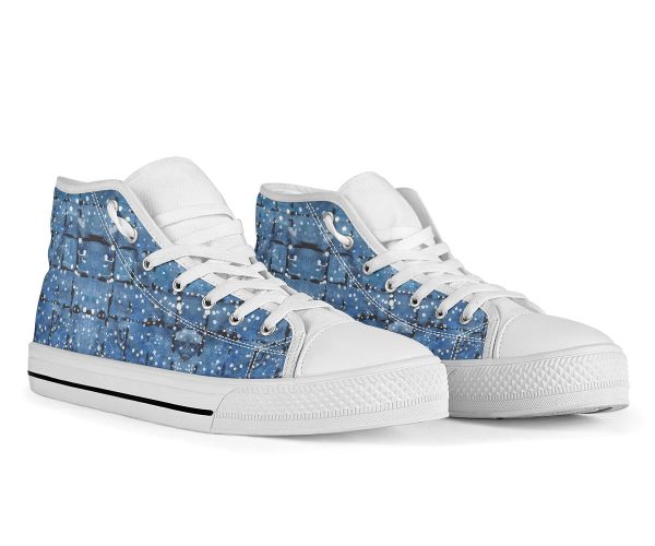 Blu&White Dotted Plaid High Top Sneakers For Cheap