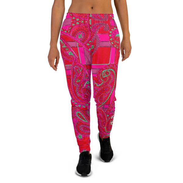 Bright Fuscia and Red Poppy Paisley on Plaid Men s Recycled Joggers Online Hot Sale