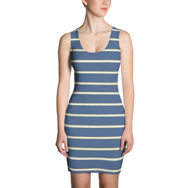 Blue Yellow White Stripe Fitted Dress Fashion