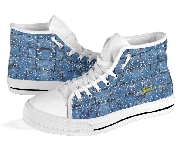 Blu&White Dotted Plaid High Top Sneakers For Cheap