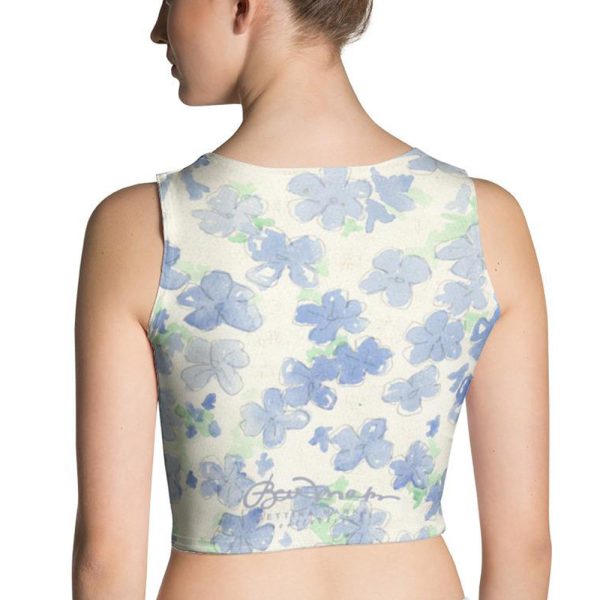 Blu&White Watercolor Floral Crop Top For Cheap