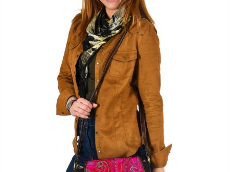 Bright Fuscia and Red Poppy Paisley on Plaid Saddle Shoulder Bag Cheap