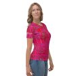 Bright Fuscia and Red Poppy Paisley on Plaid Women s T-shirt For Sale