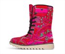 Bright Fuscia and Red Poppy Paisley on Plaid Polar Boots Supply