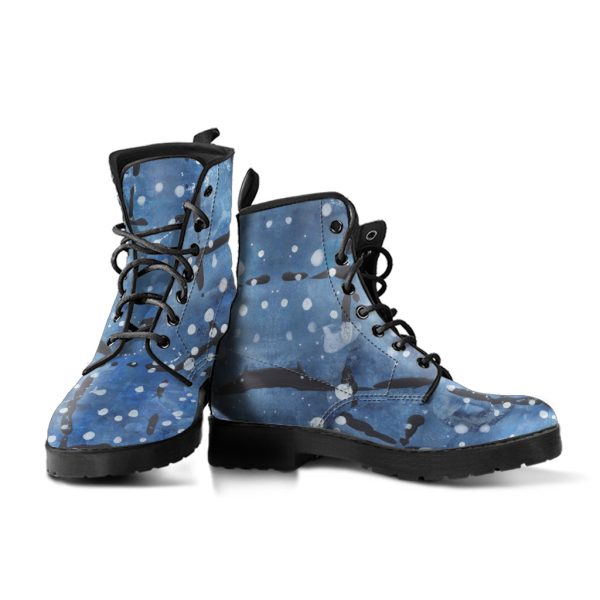 Blu&White Dotted Plaid Leather Boots (Vegan) on Sale