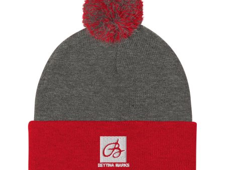 Dark Heather Grey Red B logo Pom-Pom Beanie For Cheap