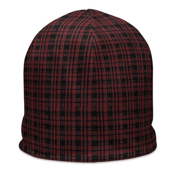 Black Red Tight Plaid All-Over Print Beanie For Sale