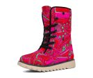 Bright Fuscia and Red Poppy Paisley on Plaid Polar Boots Supply