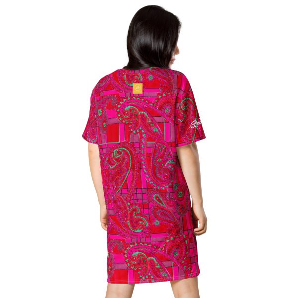 Bright Fuscia and Red Poppy Paisley on Plaid T-shirt dress on Sale