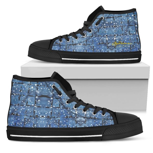 Blu&White Dotted Plaid High Top Sneakers For Cheap