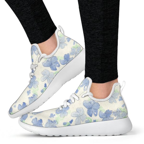 Blu&White Watercolor Floral Mesh Knit Sneakers Online Sale