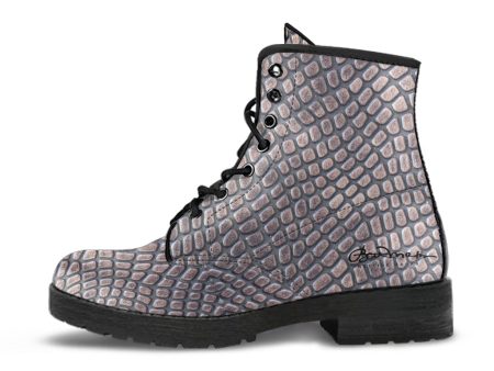 Croc Print Leather Boots (Vegan) Online now