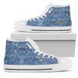 Blu&White Dotted Plaid High Top Sneakers For Cheap