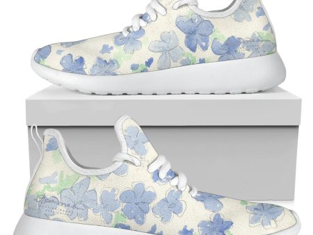 Blu&White Watercolor Floral Mesh Knit Sneakers Online Sale