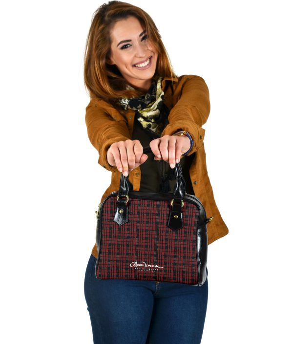 Black Red Tight Plaid Hand Bag w Shoulder Strap Fashion