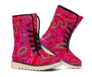 Bright Fuscia and Red Poppy Paisley on Plaid Polar Boots Supply