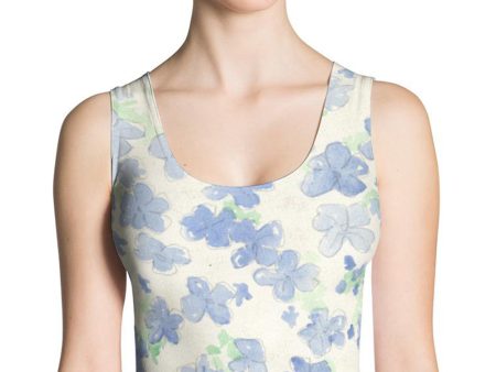 Blu&White Watercolor Floral Crop Top For Cheap