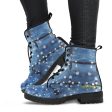 Blu&White Dotted Plaid Leather Boots (Vegan) on Sale