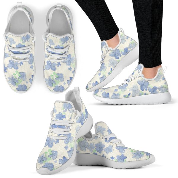 Blu&White Watercolor Floral Mesh Knit Sneakers Online Sale