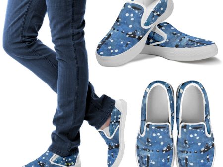 Blu&White Dotted Plaid Slip On Sneakers Online now