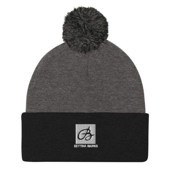 Dark Heather Grey Black B logo Pom-Pom Beanie Cheap