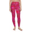 Bright Fuscia and Red Poppy Paisley on Plaid Yoga Leggings Online